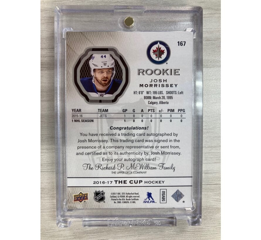 2016-17 UD THE CUP GOLD ROOKIE AUTO JOSH MORRISSEY /36 #167
