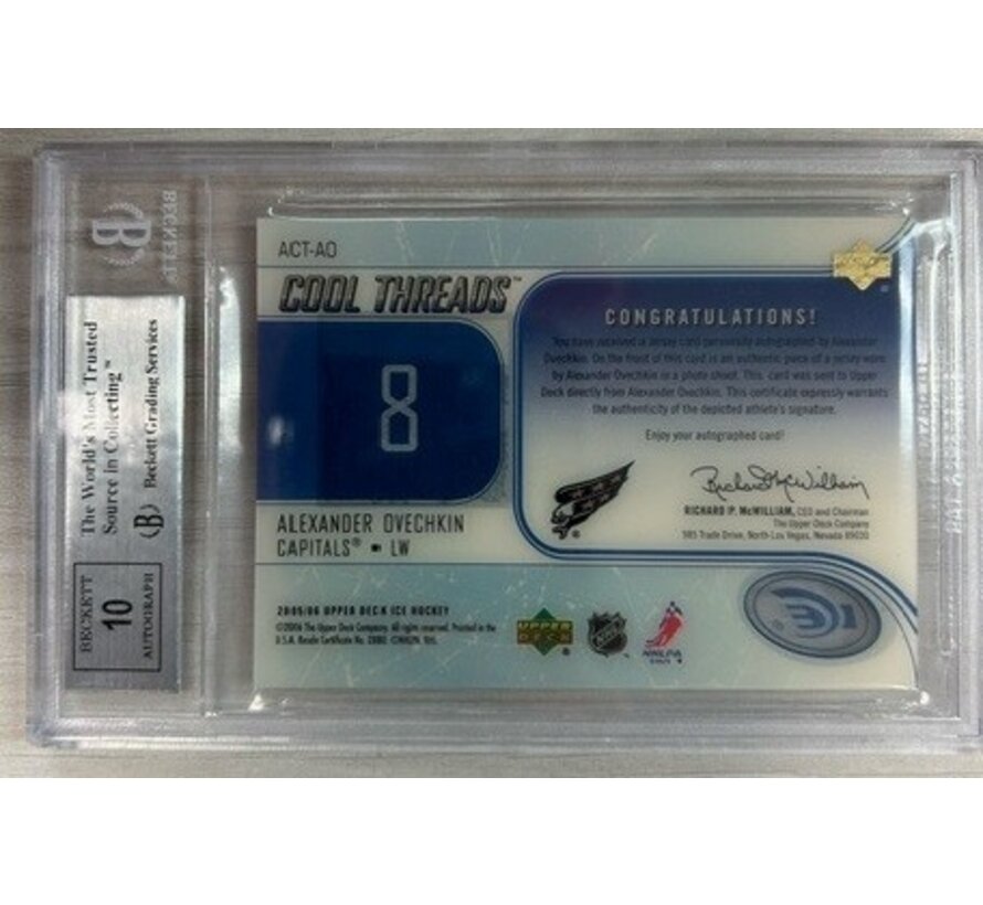 2005-06 UD ICE COOL THREADS AUTOGRAPHS ALEXANDER OVECHKIN BECKETT GRADED 8.5 AUTO 10