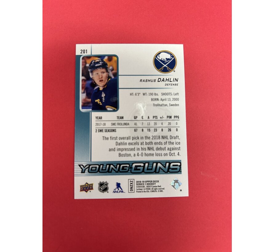 2018-19 UPPER DECK  SERIES 1 RASMUS DAHLIN YOUNG GUNS