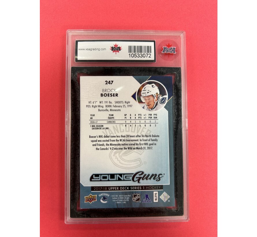 2017-18 UPPER DECK SERIES 1 BROCK BOESER YOUNG GUNS KSA GRADED 10