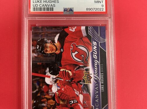 UPPER DECK 2023-24 UPPER DECK SERIES 2 LUKE HUGHES YOUNG GUNS CANVAS PSA GRADED 10