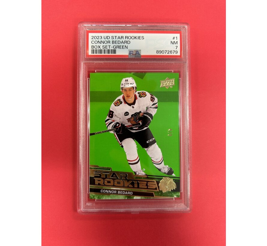 2023-24 UPPER DECK STAR ROOKIES CONNOR BEDARD GREEN /9 PSA GRADED 7