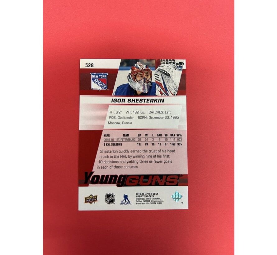 2019-20 UPPER DECK UPDATE SERIES IGOR SHESTERKIN YOUNG GUNS EXCLUSIVES /100