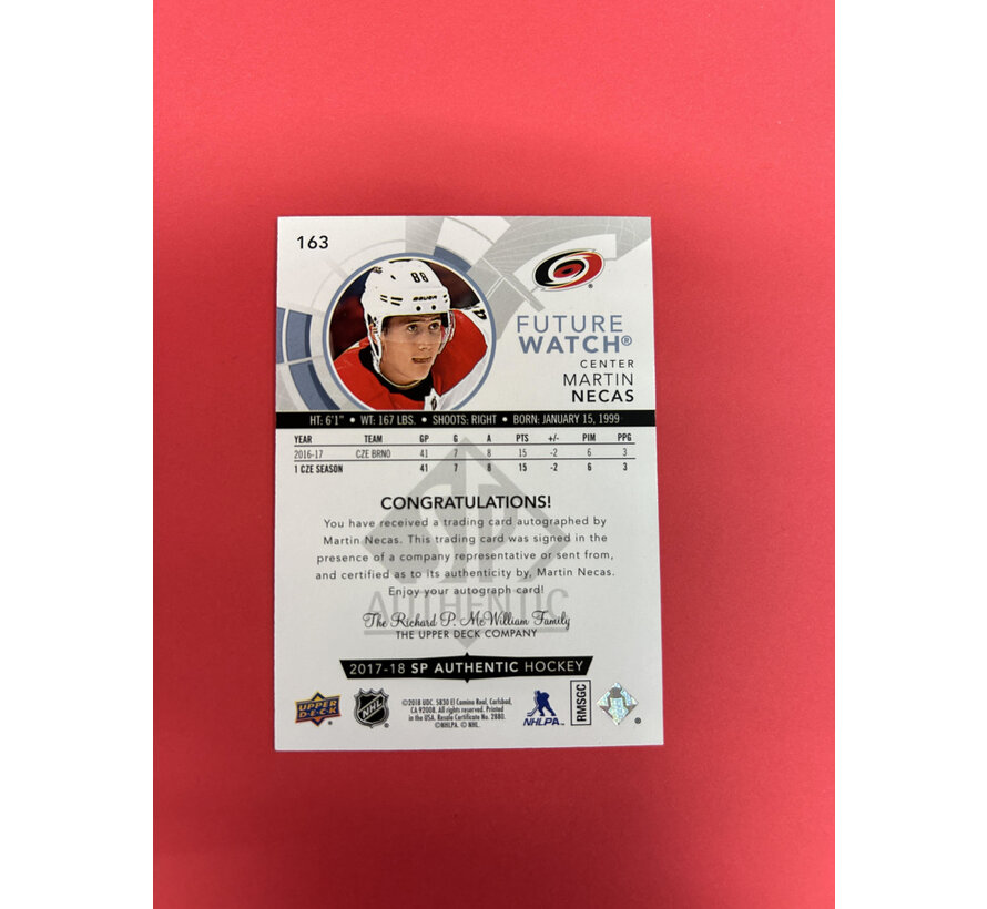 2017-18 SP AUTHENTIC MARTIN NECAS FUTURE WATCH AUTOGRAPH /999