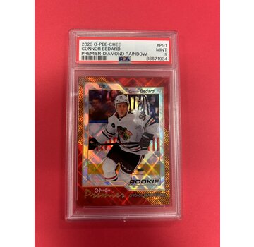 O-PEE-CHEE 2023-24 OPC CONNOR BEDARD PREMIER ROOKIE DIAMOND RAINBOW /75 PSA GRADED 9