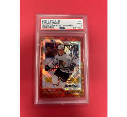 O-PEE-CHEE 2023-24 OPC CONNOR BEDARD PREMIER ROOKIE DIAMOND RAINBOW /75 PSA GRADED 9