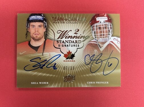 UPPER DECK 2014-15 UPPER DECK TEAM CANADA MASTER COLLECTION 2 WINNING STANDARD SIGNATURES SHEA WEBER/ CHRIS PRONGER /15