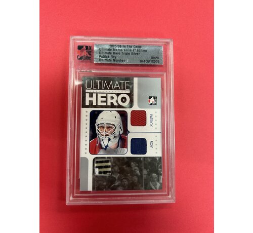 IN THE GAME 2005-06 IN THE GAME PATRICK ROY ULTIMATE HERO TRIPLE SILVER /20