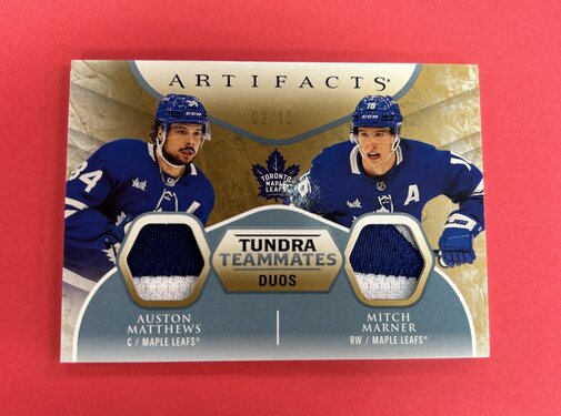UPPER DECK 2023-24 UPPER DECK ARTIFACTS TUNDRA TEAMATES DUOS AUSTON MATTHEWS MITCH MARNER DUAL PATCH /15