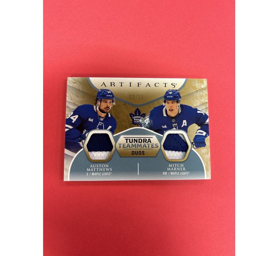 2023-24 UPPER DECK ARTIFACTS TUNDRA TEAMATES DUOS AUSTON MATTHEWS MITCH MARNER DUAL PATCH /15