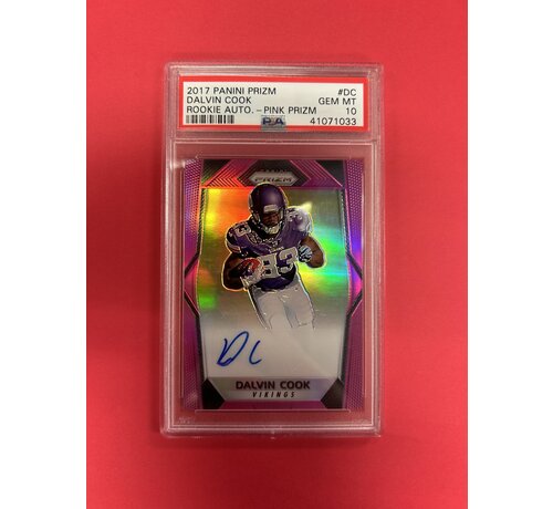 PANINI 2017 PANINI PRIZM DALVIN COOK ROOKIE AUTO PINK PRIZM PSA GRADED 10