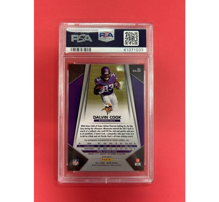 2017 PANINI PRIZM DALVIN COOK ROOKIE AUTO PINK PRIZM PSA GRADED 10