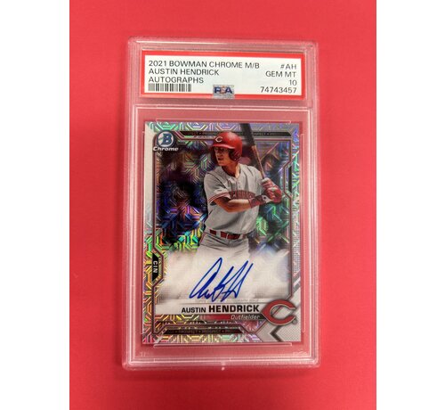 BOWMAN 2021 BOWMAN CHROME AUSTIN HENRICK MOJO REFRATOR AUTO PSA GRADED 10