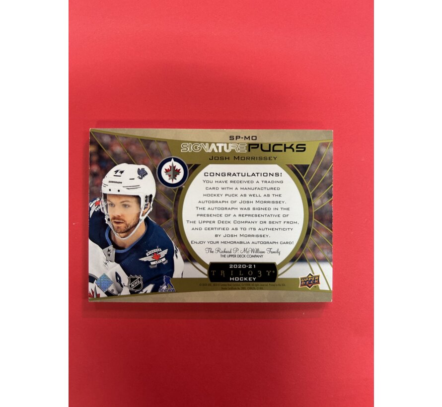 2020-21 UPPER DECK TRILOGY JOSH MORRISSEY SIGNATURE PUCKS /21