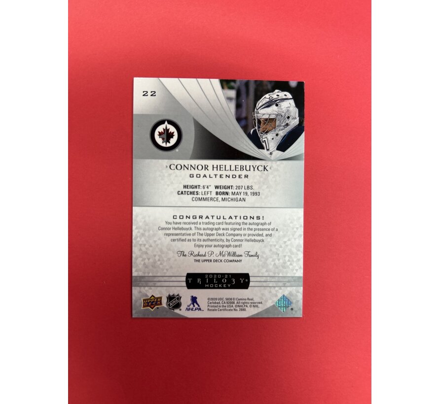 2020-21 UPPER DECK TRILOGY CONNOR HELLEBUYCK SILVER AUTO