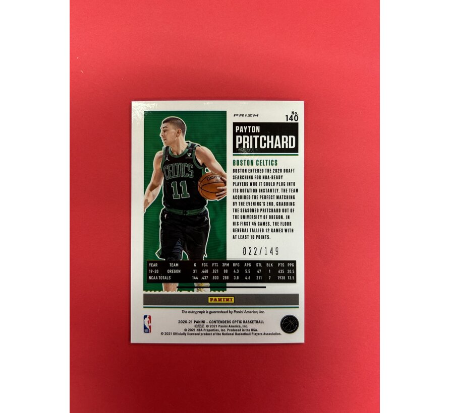 2020-21 PANINI CONTENDERS OPTIC PAYTON PRITCHARD ROOKIE TICKET AUTO RED /149