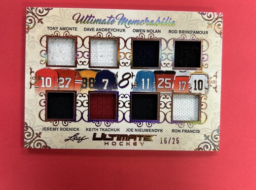 LEAF 2023 LEAF ULTIMATE MEMORABILIA 8 WAY PATCHES /25 AMONTE/ ANDREYCHUK/ NOLAN/ BRIND'AMOUR/ ROENICK / TKACHUK / NIEUWENDYK / FRANCIS