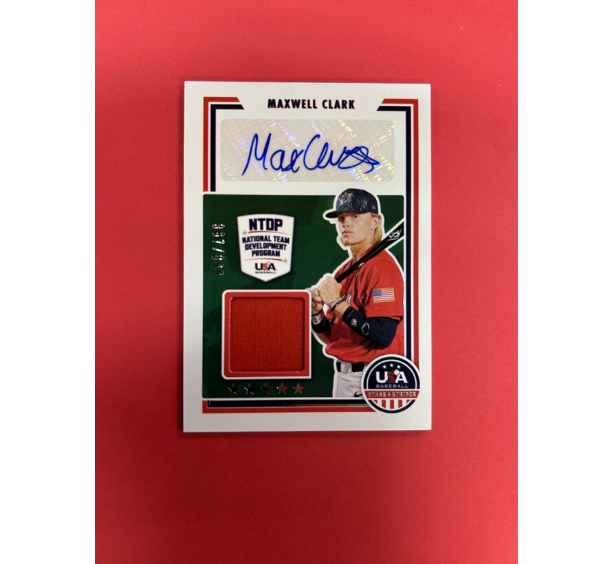 2022 PANINI USA BASEBALL STARS AND STRIPES MAXWELL CLARK ROOKIE JERSEY AUTO /399