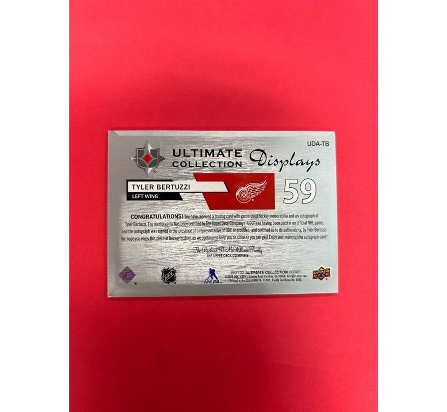 2021-22 UPPER DECK ULTIMATE COLLECTION TYLER BERTUZZI ULTIMATE COLLECTION DISPLAYS AUTO PATCH /65