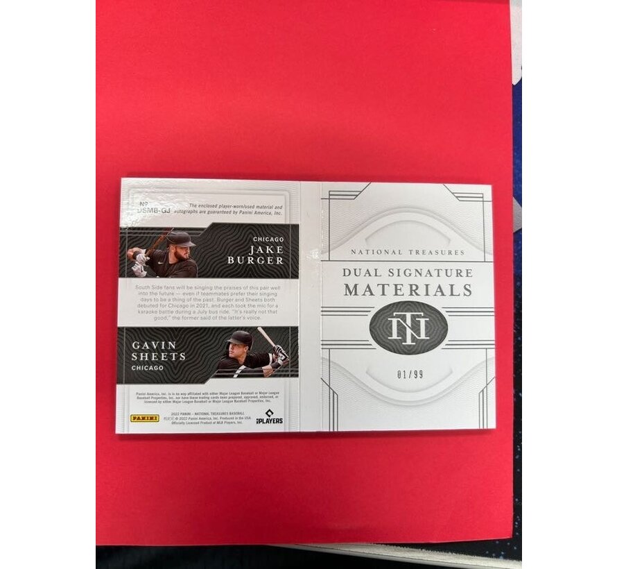 2022 PANINI NATIONAL TREASURES BASEBALL JAKE BURGER GAVIN SHEETS DUAL SIGNATURE MATERIAL BOOKLETS /99