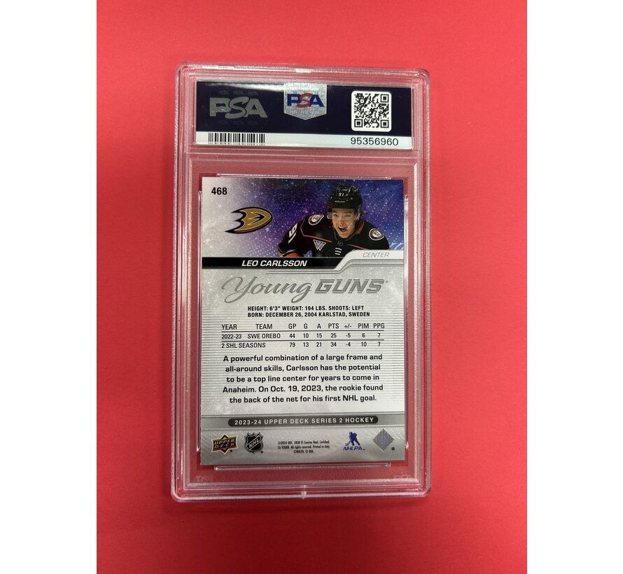 2023-24 UPPER DECK SERIES 2 LEO CARLSSON YOUNG GUNS OUTBURST PSA GRADED 10