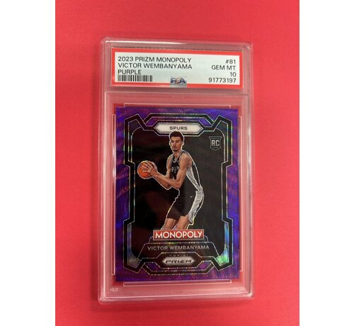 PANINI 2023-24 PANINI PRIZM MONOPOLY VICTOR WEMBANYAMA PURPLE PRIZM PSA GRADED 10