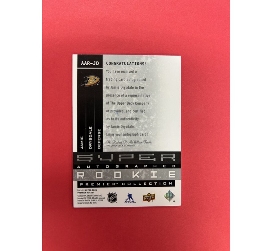 2021-22 UPPER DECK PREMIER JAMIE DRYSDALE SUPER ROOKIE AUTOGRAPHS /99