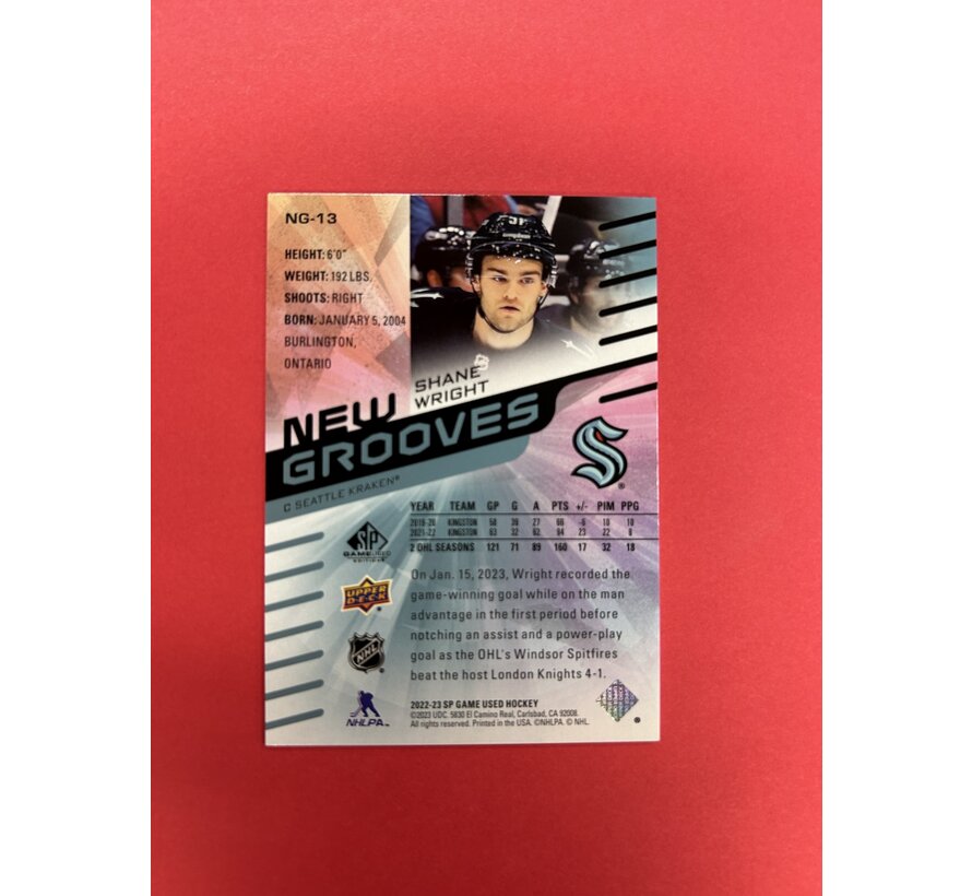 2022-23 UPPER DECK SP GAME USED SHANE WRIGHT NEW GROOVES BLUE FOIL  /10
