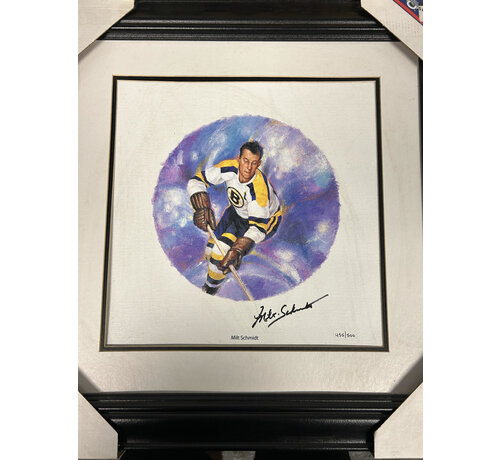 MILT SCHMIDT SIGNED FRAMED CANVAS /499