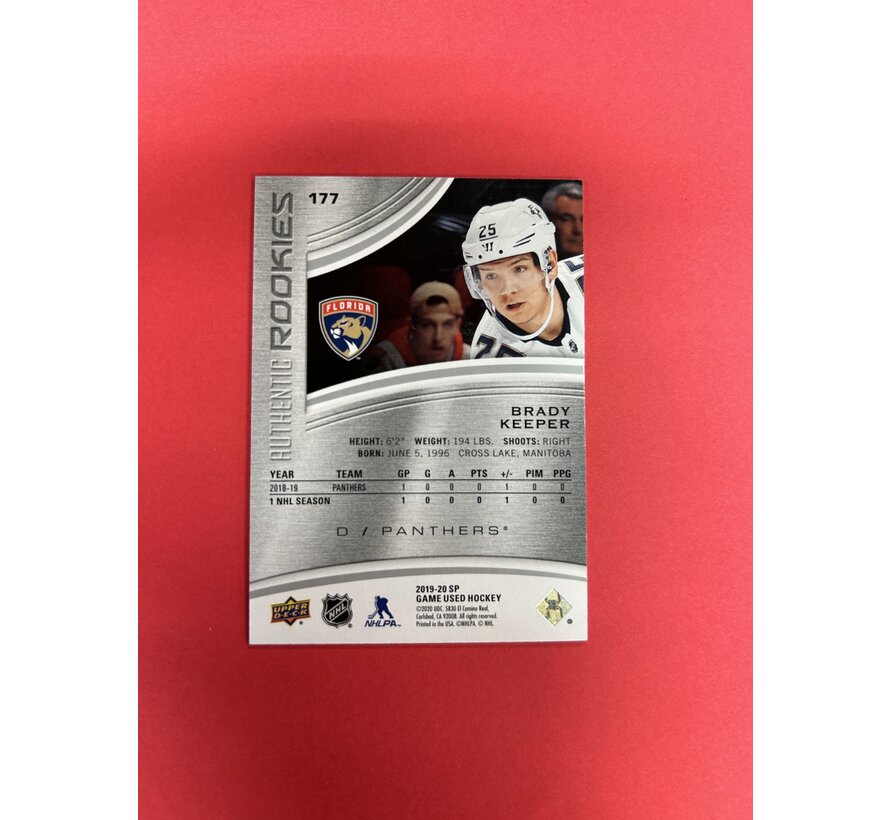 2019-20 UPPER DECK SP GAME USED BRADY KEEPER AUTHENTIC ROOKIES /25