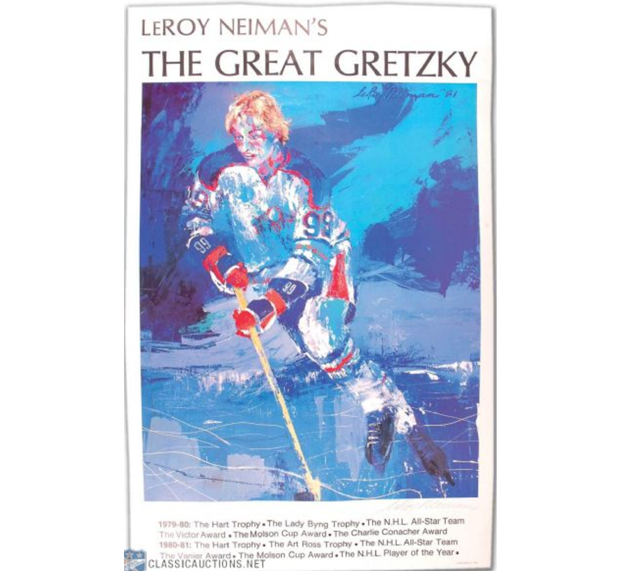 1981 LeRoy Neiman "The Great Gretzky" Poster Signed by Neiman and Gretzky