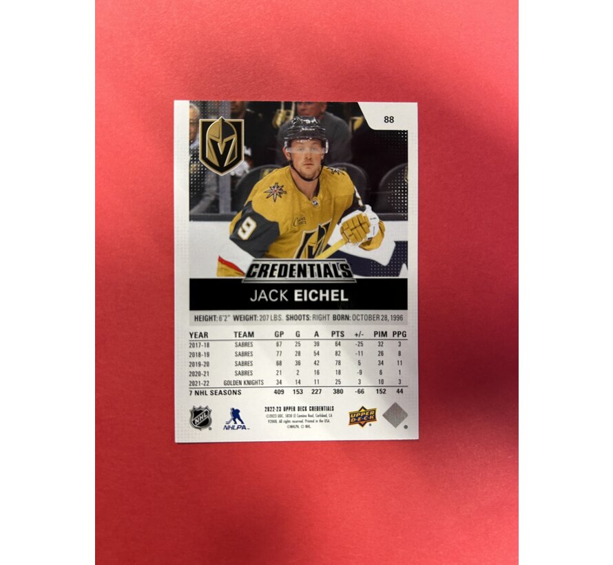 2022-23 UPPER DECK CREDENTIALS JACK EICHEL PURPLE 10/10