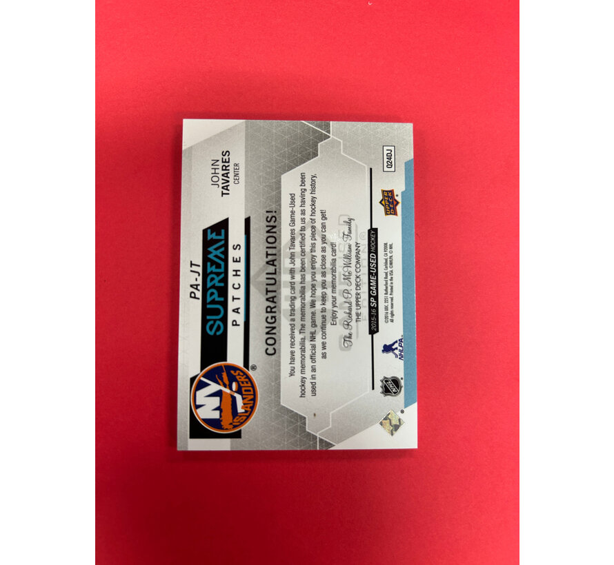 2015-16 SP GAME USED JOHN TAVARES SUPREME PATCHES /15