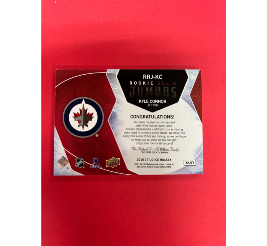 2016-17 UPPER DECK ICE KYLE CONNOR ROOKIE RELIC JUMBOS RED /15