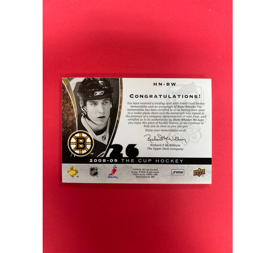 2008-09 UPPER DECK THE CUP BLAKE WHEELER HONORABLE NUMBERS PATCH AUTO /26