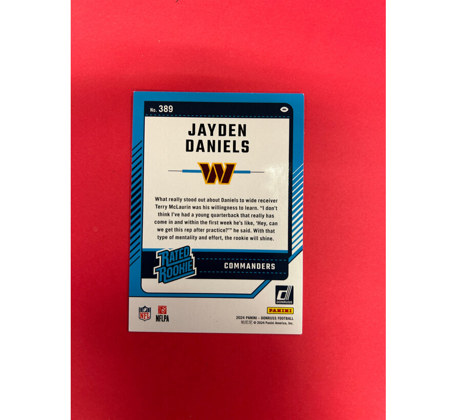 2024 PANINI DONRUSS JAYDEN DANIELS RATED ROOKIE PURPLE PRESS PROOF