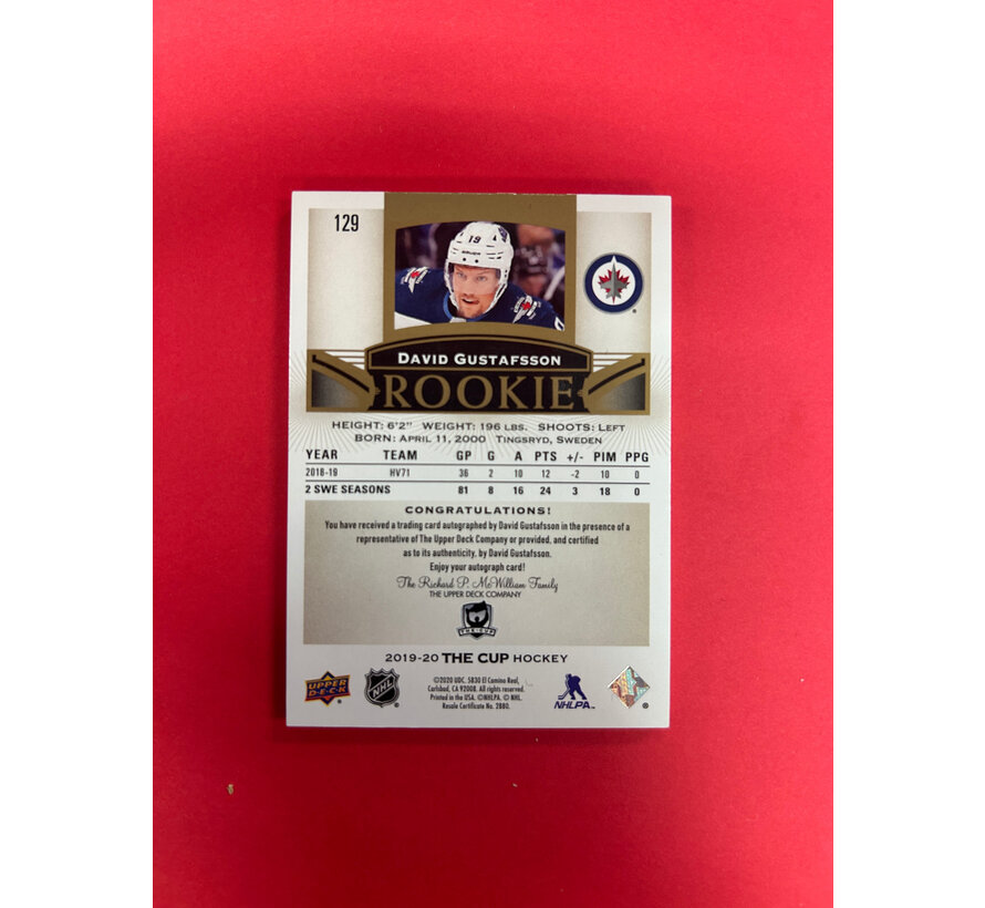 2019-20 UPPER DECK THE CUP DAVID GUSTAFSSON GOLD SPECTRUM AUTO /36