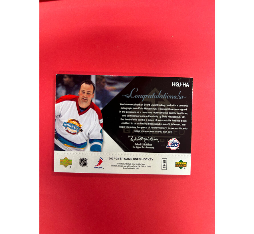 2007-08 UPPER DECK SP GAME USED DALE HAWERCHUK LEGENDS CLASSIC JERSEY AUTO /25