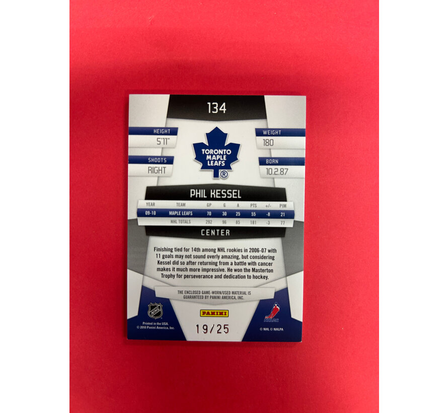 2010-11 PANINI CERTIFIED PHIL KESSEL PRIME PATCHES MIRROR GOLD 19/25