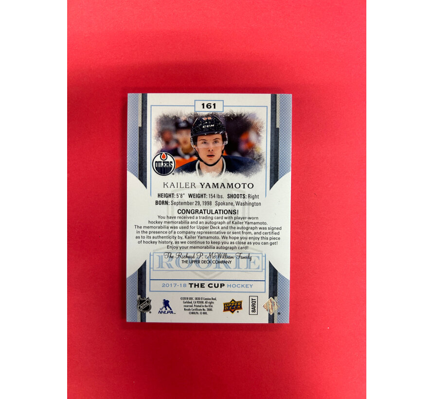 2017-18 UPPER DECK THE CUP KAILER YAMAMOTO CUP ROOKIE PATCH AUTO /249