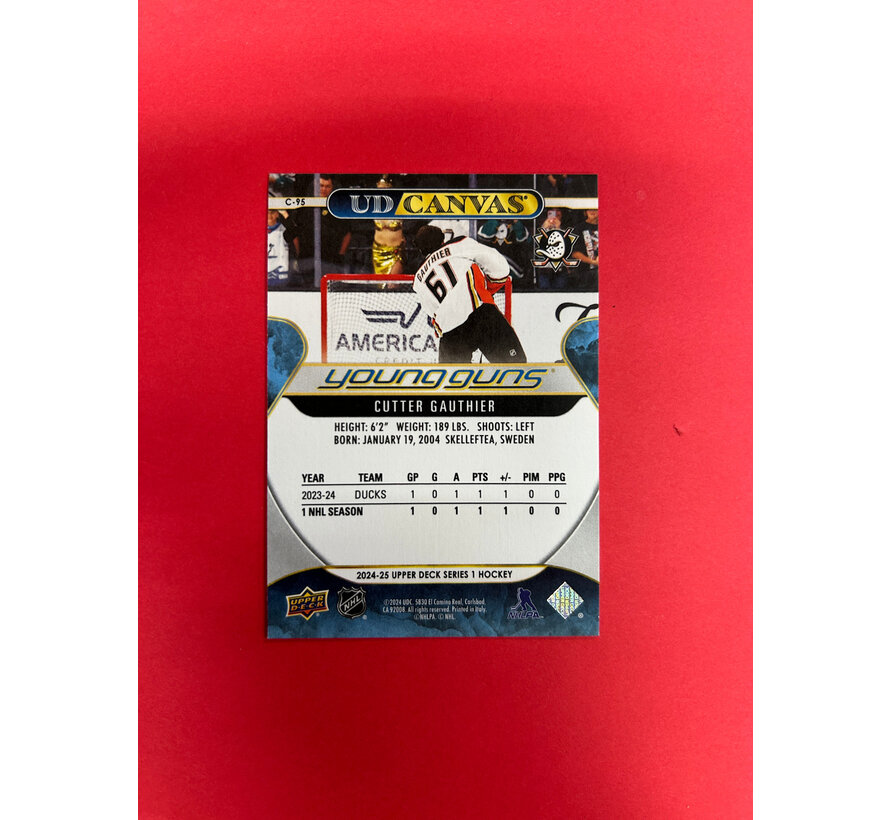 2024-25 UPPER DECK SERIES 1 CUTTER GAUTHIER YOUNG GUNS CANVAS