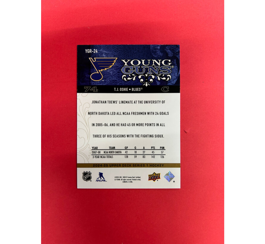 2024-25 UPPER DECK SERIES 1 T.J. OSHIE YOUNG GUNS RENEWED EXCLUSIVES /100
