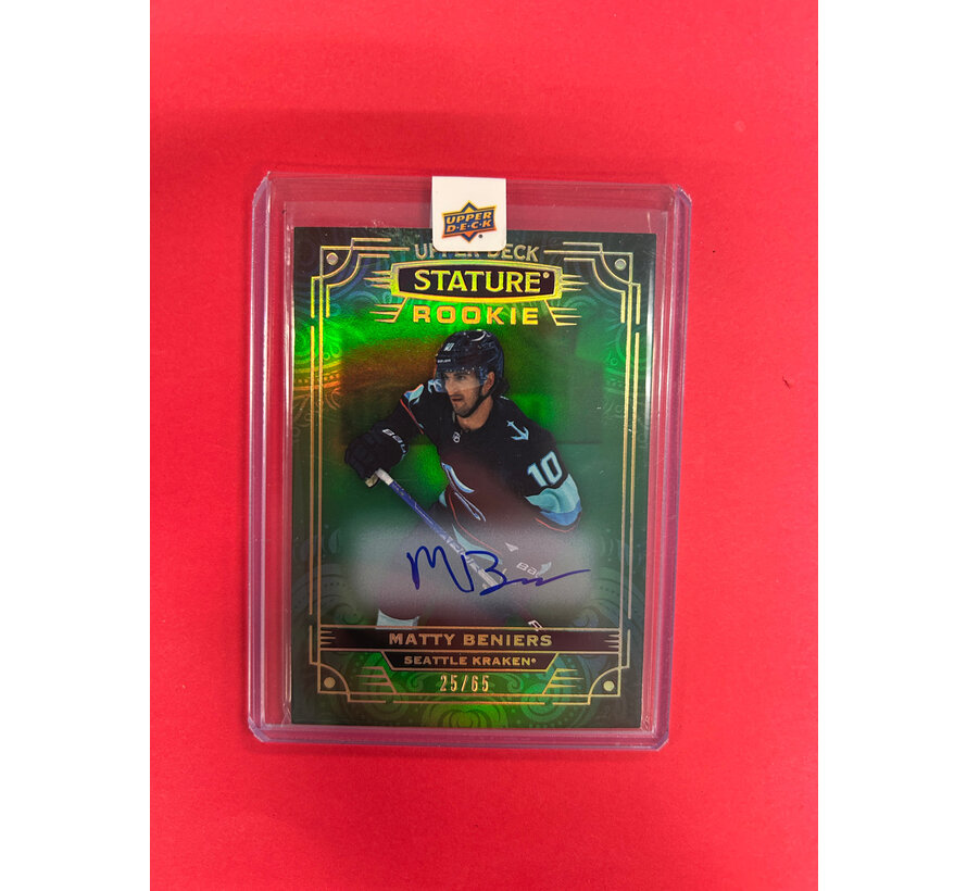 2022-23 UPPER DECK STATURE MATTY BENIERS AUTOGRAPH GREEN /65 UD SEALED