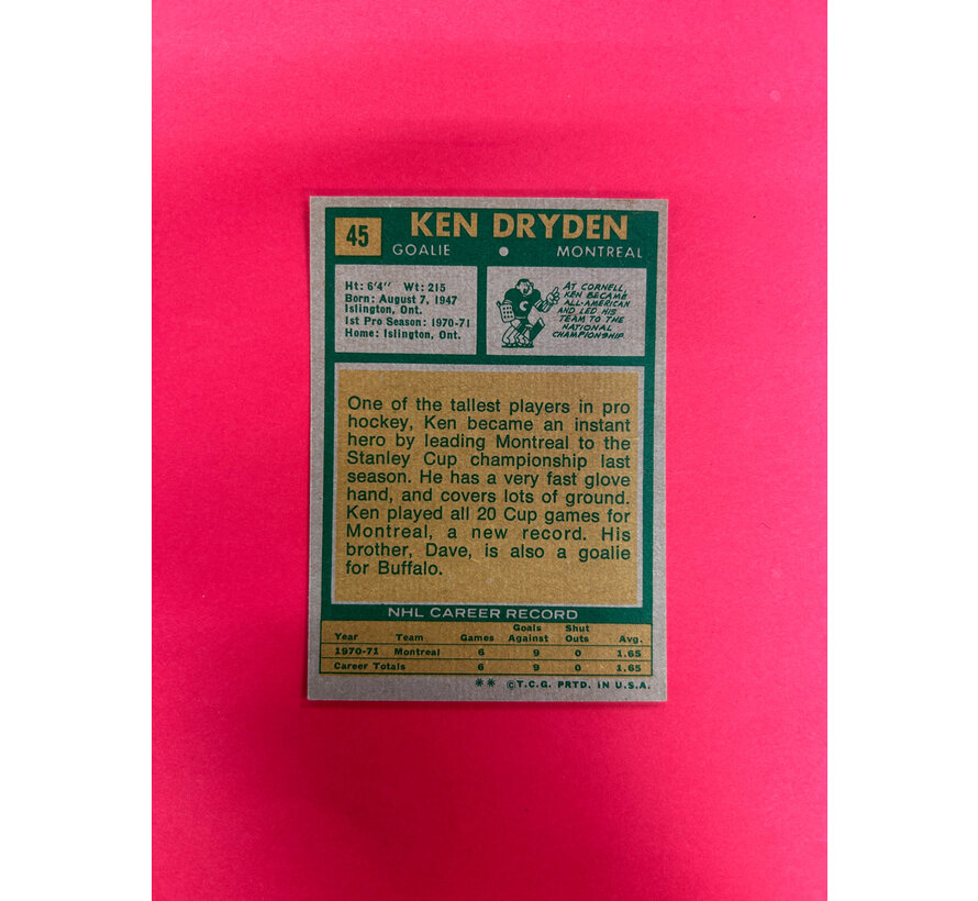 1971-72 TOPPS  DRYDEN ROOKIE CLEAN