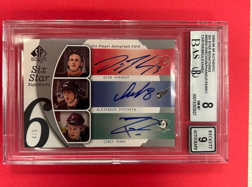 UPPER DECK 2005-06 SP AUTHENTIC SIX STAR SIGNATURES OVECHKIN / PHANUEF/PERRY/CARTER/BRULE/VANEK /5 BECKETT GRADED 8 /9