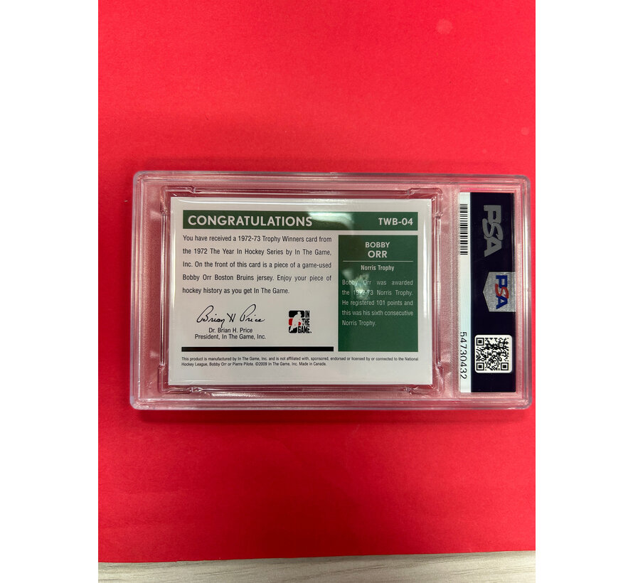 2009 IN THE GAME BOBBY ORR 1972 THE YEAR TROPHY WINNERS PATCH PSA GRADED 9