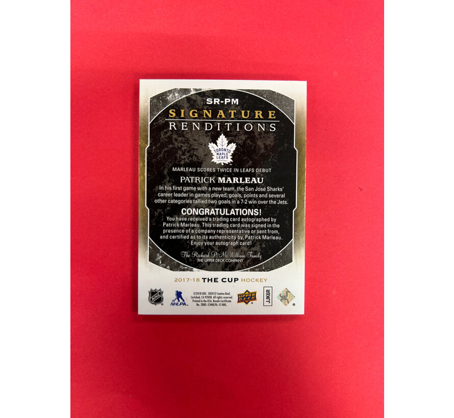 2017-18 UPPER DECK THE CUP PATRICK MARLEAU SIGNATURE RENDITIONS AUTO