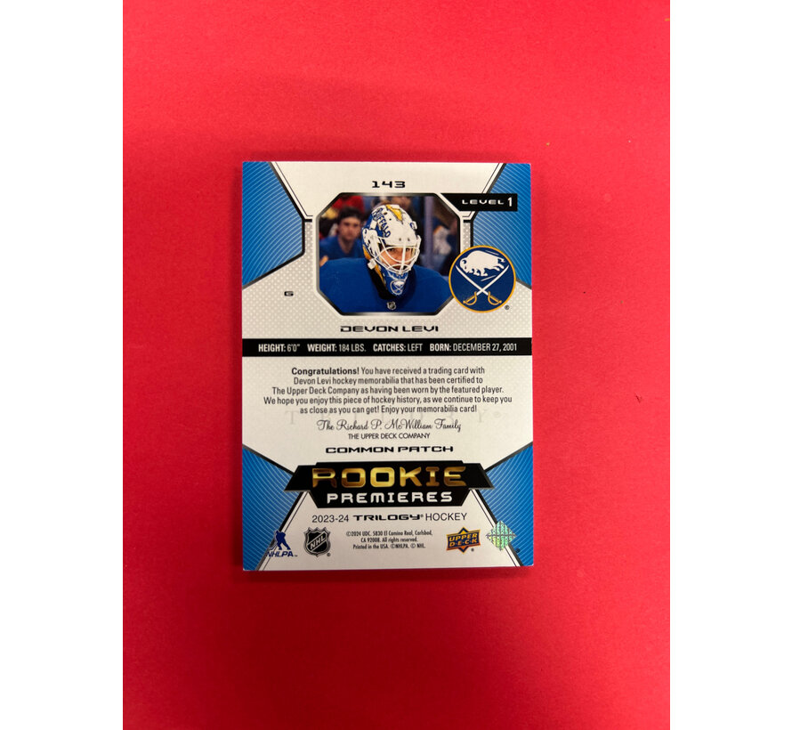 2023-24 UPPER DECK TRILOGY DEVON LEVI ROOKIE PREMIERES PATCH /49