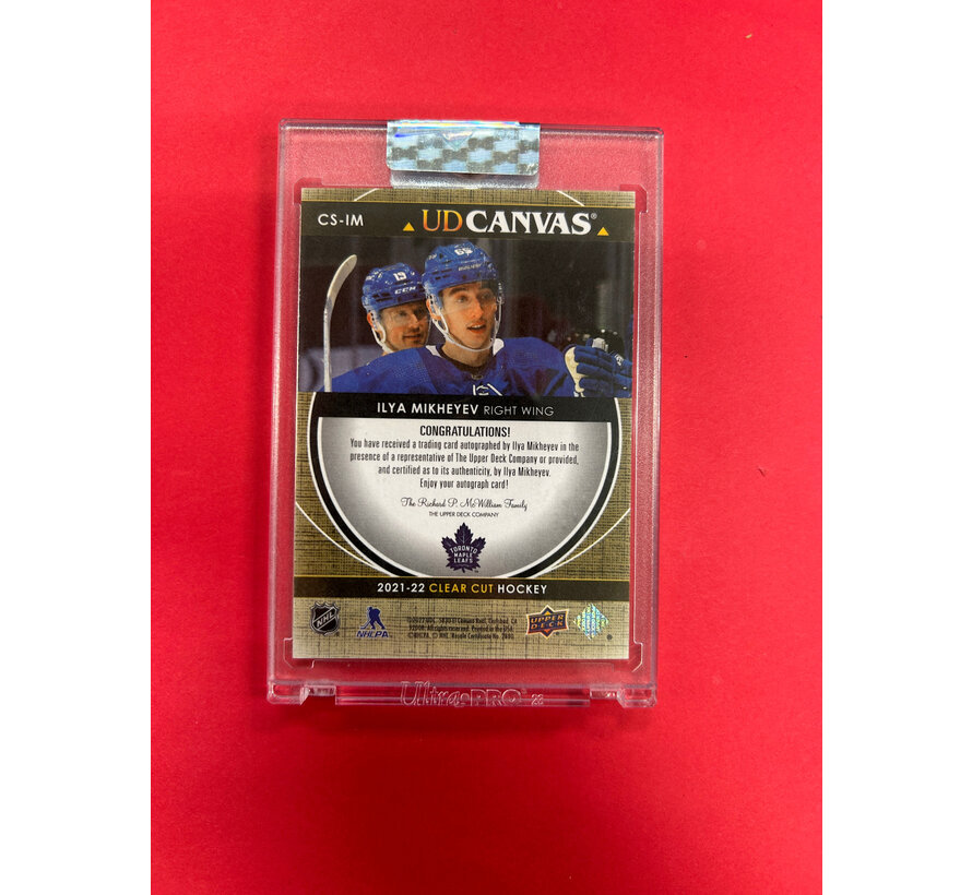2021-22 UPPER DECK CLEAR CUT ILYA MIKHEYEV UD CANVAS SIGNATURE RED INK /65