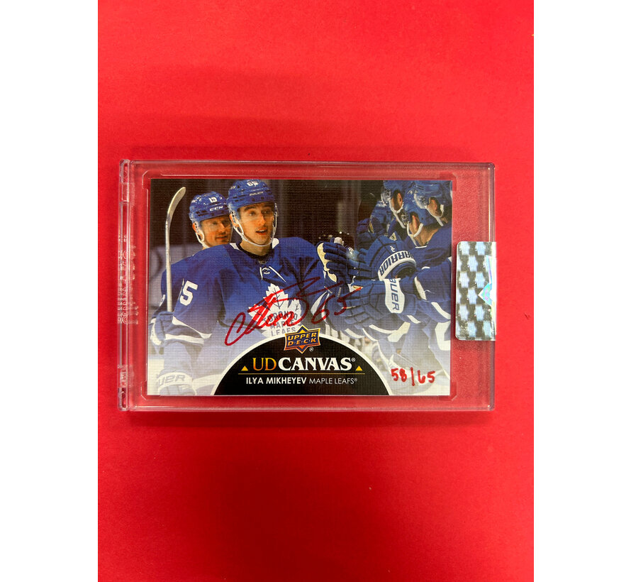 2021-22 UPPER DECK CLEAR CUT ILYA MIKHEYEV UD CANVAS SIGNATURE RED INK /65